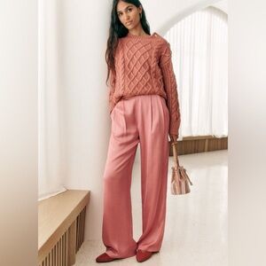 Sezane GEORGIO TROUSERS Pleated Wide Leg Pant Rosewood Size 36 Size 4 NWT